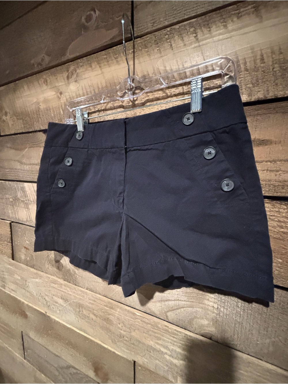 LOFT Navy High-Waist Button-Accent Shorts